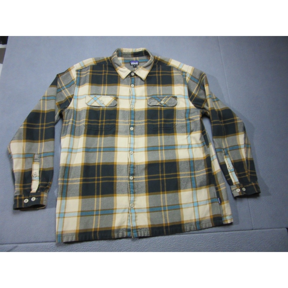 Patagonia Fjord Flannel Shirt Mens 2XL Brown Excellent Plaid Button Up 53947